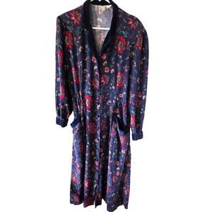 Vtg J Jill Long Sz 16 Midi Long Sleeve Floral Dress CottageCore Prairie USA Blue
